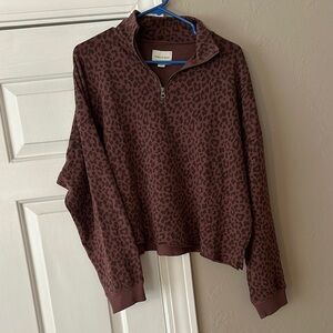 Brown Leopard Print Quarter-Zip Pullover
